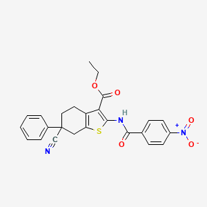 molecular formula C25H21N3O5S B4139879 Ethyl 6-cyano-2-(4-nitrobenzamido)-6-phenyl-4,5,6,7-tetrahydro-1-benzothiophene-3-carboxylate 