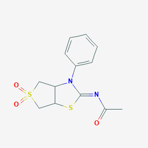 molecular formula C13H14N2O3S2 B414016 N-(5,5-dioxido-3-phenyltetrahydrothieno[3,4-d][1,3]thiazol-2(3H)-ylidene)acetamide CAS No. 302902-58-5