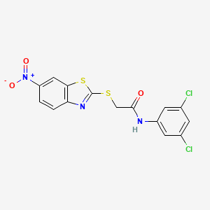 molecular formula C15H9Cl2N3O3S2 B4140198 N-(3,5-dichlorophenyl)-2-[(6-nitro-1,3-benzothiazol-2-yl)sulfanyl]acetamide 