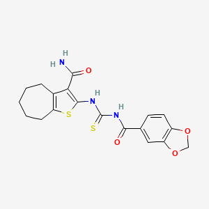 molecular formula C19H19N3O4S2 B4140480 N-[(3-carbamoyl-5,6,7,8-tetrahydro-4H-cyclohepta[b]thiophen-2-yl)carbamothioyl]-1,3-benzodioxole-5-carboxamide 