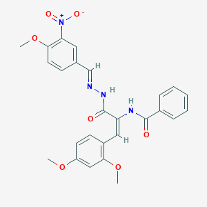 molecular formula C26H24N4O7 B414055 N-{2-(2,4-dimethoxyphenyl)-1-[(2-{3-nitro-4-methoxybenzylidene}hydrazino)carbonyl]vinyl}benzamide 