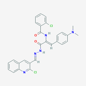 molecular formula C28H23Cl2N5O2 B414057 2-chloro-N-{1-({2-[(2-chloro-3-quinolinyl)methylene]hydrazino}carbonyl)-2-[4-(dimethylamino)phenyl]vinyl}benzamide 