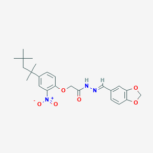 molecular formula C24H29N3O6 B414061 N'-(1,3-benzodioxol-5-ylmethylene)-2-[2-nitro-4-(1,1,3,3-tetramethylbutyl)phenoxy]acetohydrazide 