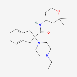 molecular formula C23H35N3O2 B4140839 N-(2,2-dimethyloxan-4-yl)-2-(4-ethylpiperazin-1-yl)-1,3-dihydroindene-2-carboxamide 