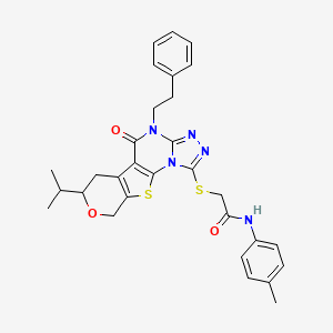 molecular formula C30H31N5O3S2 B4140895 N-(4-methylphenyl)-2-[[8-oxo-7-(2-phenylethyl)-12-propan-2-yl-13-oxa-16-thia-2,4,5,7-tetrazatetracyclo[7.7.0.02,6.010,15]hexadeca-1(9),3,5,10(15)-tetraen-3-yl]sulfanyl]acetamide 