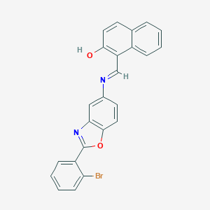 molecular formula C24H15BrN2O2 B414103 1-{[2-(2-Bromo-phenyl)-benzooxazol-5-ylimino]-methyl}-naphthalen-2-ol 
