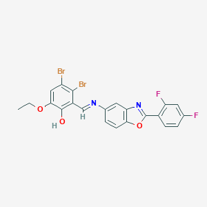 molecular formula C22H14Br2F2N2O3 B414104 3,4-Dibromo-2-({[2-(2,4-difluorophenyl)-1,3-benzoxazol-5-yl]imino}methyl)-6-ethoxyphenol 