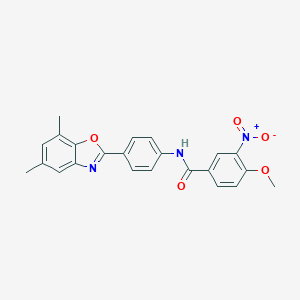 molecular formula C23H19N3O5 B414110 N-[4-(5,7-Dimethyl-benzooxazol-2-yl)-phenyl]-4-methoxy-3-nitro-benzamide 