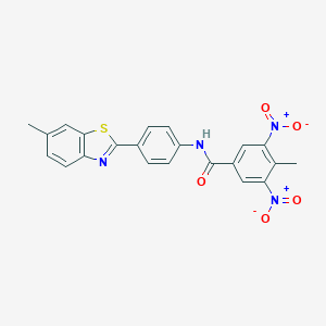 molecular formula C22H16N4O5S B414122 3,5-bisnitro-4-methyl-N-[4-(6-methyl-1,3-benzothiazol-2-yl)phenyl]benzamide 