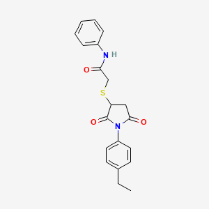 molecular formula C20H20N2O3S B4141371 2-[1-(4-ethylphenyl)-2,5-dioxopyrrolidin-3-yl]sulfanyl-N-phenylacetamide 