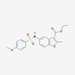 molecular formula C19H19NO6S B414142 Ethyl 5-{[(4-methoxyphenyl)sulfonyl]amino}-2-methyl-1-benzofuran-3-carboxylate 