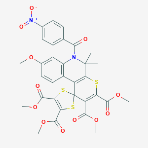 molecular formula C32H28N2O12S3 B414144 tetramethyl 8'-methoxy-5',5'-dimethyl-6'-(4-nitrobenzoyl)-5',6'-dihydrospiro[1,3-dithiole-2,1'-(1'H)-thiopyrano[2,3-c]quinoline]-2',3',4,5-dicarboxylate 