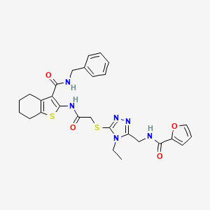 molecular formula C28H30N6O4S2 B4141546 N-benzyl-2-({[(4-ethyl-5-{[(furan-2-ylcarbonyl)amino]methyl}-4H-1,2,4-triazol-3-yl)sulfanyl]acetyl}amino)-4,5,6,7-tetrahydro-1-benzothiophene-3-carboxamide 