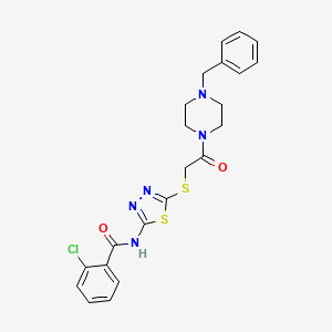 molecular formula C22H22ClN5O2S2 B4141582 N-(5-{[2-(4-benzylpiperazin-1-yl)-2-oxoethyl]sulfanyl}-1,3,4-thiadiazol-2-yl)-2-chlorobenzamide 