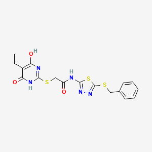 molecular formula C17H17N5O3S3 B4141721 N~1~-[5-(BENZYLSULFANYL)-1,3,4-THIADIAZOL-2-YL]-2-[(5-ETHYL-4-HYDROXY-6-OXO-1,6-DIHYDRO-2-PYRIMIDINYL)SULFANYL]ACETAMIDE 