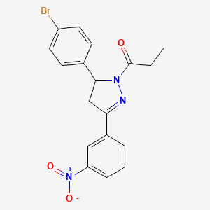 molecular formula C18H16BrN3O3 B4141834 1-[3-(4-Bromophenyl)-5-(3-nitrophenyl)-3,4-dihydropyrazol-2-yl]propan-1-one 