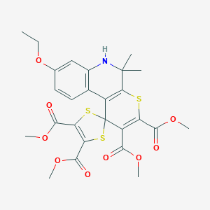 molecular formula C26H27NO9S3 B414227 tetramethyl 8'-ethoxy-5',5'-dimethyl-5',6'-dihydrospiro[1,3-dithiole-2,1'-(1'H)-thiopyrano[2,3-c]quinoline]-2',3',4,5-tetracarboxylate 