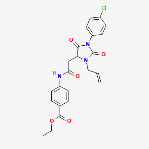 molecular formula C23H22ClN3O5 B4142299 Ethyl 4-({[1-(4-chlorophenyl)-2,5-dioxo-3-(prop-2-en-1-yl)imidazolidin-4-yl]acetyl}amino)benzoate 