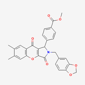 molecular formula C29H23NO7 B4142656 methyl 4-[2-(1,3-benzodioxol-5-ylmethyl)-6,7-dimethyl-3,9-dioxo-1,2,3,9-tetrahydrochromeno[2,3-c]pyrrol-1-yl]benzoate 