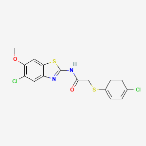 molecular formula C16H12Cl2N2O2S2 B4143139 N-(5-chloro-6-methoxy-1,3-benzothiazol-2-yl)-2-[(4-chlorophenyl)thio]acetamide 