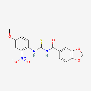 molecular formula C16H13N3O6S B4143315 N-{[(4-methoxy-2-nitrophenyl)amino]carbonothioyl}-1,3-benzodioxole-5-carboxamide 