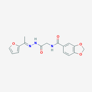 molecular formula C16H15N3O5 B414401 N-(2-{(2E)-2-[1-(furan-2-yl)ethylidene]hydrazinyl}-2-oxoethyl)-1,3-benzodioxole-5-carboxamide (non-preferred name) 