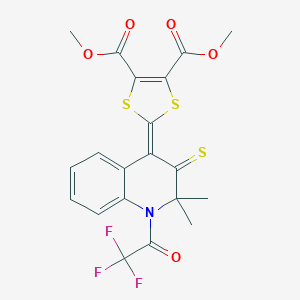 molecular formula C20H16F3NO5S3 B414602 dimethyl 2-(2,2-dimethyl-3-thioxo-1-(trifluoroacetyl)-2,3-dihydro-4(1H)-quinolinylidene)-1,3-dithiole-4,5-dicarboxylate 