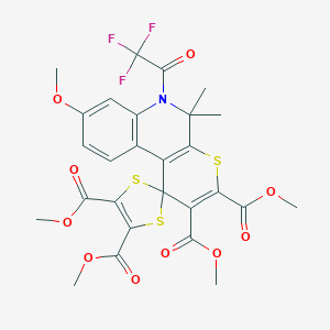 molecular formula C27H24F3NO10S3 B414604 tetramethyl 5',5'-dimethyl-8'-methoxy-6'-(trifluoroacetyl)-5',6'-dihydrospiro[1,3-dithiole-2,1'-(1'H)-thiopyrano[2,3-c]quinoline]-2',3',4,5-tetracarboxylate 