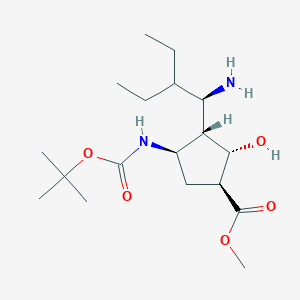 molecular formula C18H34N2O5 B041465 (1s,2s,3s,4r)-Methyl 3-((r)-1-amino-2-ethylbutyl)-4-(tert-butoxycarbonylamino)-2-hydroxycyclopentanecarboxylate CAS No. 316173-29-2
