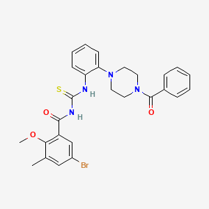 molecular formula C27H27BrN4O3S B4146944 N-({[2-(4-benzoyl-1-piperazinyl)phenyl]amino}carbonothioyl)-5-bromo-2-methoxy-3-methylbenzamide 