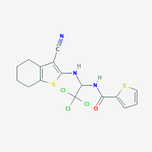 molecular formula C16H14Cl3N3OS2 B414704 N-[2,2,2-trichloro-1-[(3-cyano-4,5,6,7-tetrahydro-1-benzothiophen-2-yl)amino]ethyl]thiophene-2-carboxamide 