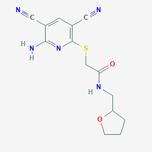 molecular formula C14H15N5O2S B414719 2-[(6-AMINO-3,5-DICYANO-2-PYRIDYL)SULFANYL]-N~1~-(TETRAHYDRO-2-FURANYLMETHYL)ACETAMIDE 