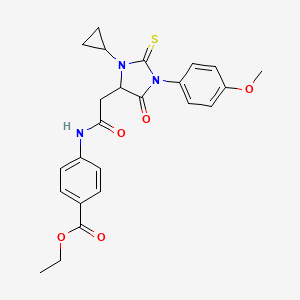 molecular formula C24H25N3O5S B4147457 Ethyl 4-({[3-cyclopropyl-1-(4-methoxyphenyl)-5-oxo-2-thioxoimidazolidin-4-yl]acetyl}amino)benzoate 