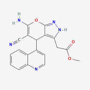 molecular formula C19H15N5O3 B4147680 Methyl 2-(6-amino-5-cyano-4-quinolin-4-yl-2,4-dihydropyrano[2,3-c]pyrazol-3-yl)acetate 