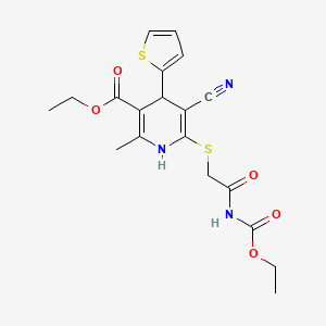 molecular formula C19H21N3O5S2 B4147719 Ethyl 5-cyano-6-({2-[(ethoxycarbonyl)amino]-2-oxoethyl}sulfanyl)-2-methyl-4-(thiophen-2-yl)-1,4-dihydropyridine-3-carboxylate 