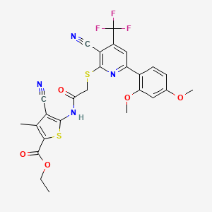 molecular formula C26H21F3N4O5S2 B4147824 Ethyl 4-cyano-5-[[2-[3-cyano-6-(2,4-dimethoxyphenyl)-4-(trifluoromethyl)pyridin-2-yl]sulfanylacetyl]amino]-3-methylthiophene-2-carboxylate 