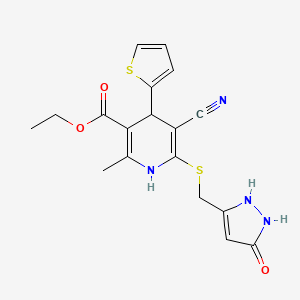 molecular formula C18H18N4O3S2 B4147910 ethyl 5-cyano-6-{[(5-hydroxy-1H-pyrazol-3-yl)methyl]thio}-2-methyl-4-(2-thienyl)-1,4-dihydro-3-pyridinecarboxylate 
