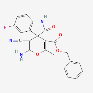 molecular formula C22H16FN3O4 B4147942 benzyl 6'-amino-5'-cyano-5-fluoro-2'-methyl-2-oxospiro[1H-indole-3,4'-pyran]-3'-carboxylate 