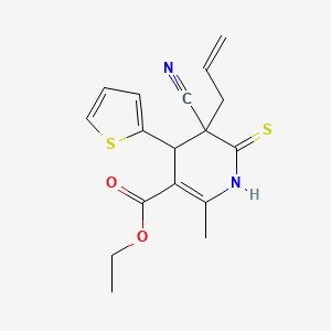 molecular formula C17H18N2O2S2 B4147976 ETHYL 5-CYANO-2-METHYL-5-(PROP-2-EN-1-YL)-6-SULFANYLIDENE-4-(THIOPHEN-2-YL)-1,4-DIHYDROPYRIDINE-3-CARBOXYLATE 