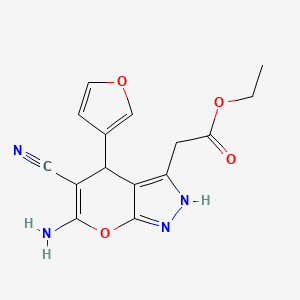 molecular formula C15H14N4O4 B4148063 ethyl [6-amino-5-cyano-4-(3-furyl)-2,4-dihydropyrano[2,3-c]pyrazol-3-yl]acetate 