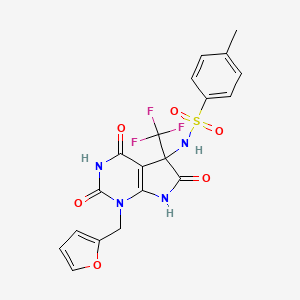 molecular formula C19H15F3N4O6S B4148262 N-{1-[(FURAN-2-YL)METHYL]-2,4,6-TRIOXO-5-(TRIFLUOROMETHYL)-1H,2H,3H,4H,5H,6H,7H-PYRROLO[2,3-D]PYRIMIDIN-5-YL}-4-METHYLBENZENE-1-SULFONAMIDE 