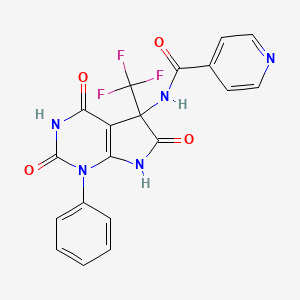 molecular formula C19H12F3N5O4 B4148965 N-[2,4,6-TRIOXO-1-PHENYL-5-(TRIFLUOROMETHYL)-1H,2H,3H,4H,5H,6H,7H-PYRROLO[2,3-D]PYRIMIDIN-5-YL]PYRIDINE-4-CARBOXAMIDE 