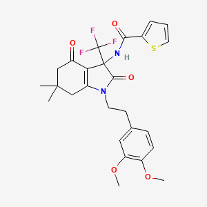 molecular formula C26H27F3N2O5S B4149031 N-{1-[2-(3,4-dimethoxyphenyl)ethyl]-6,6-dimethyl-2,4-dioxo-3-(trifluoromethyl)-2,3,4,5,6,7-hexahydro-1H-indol-3-yl}thiophene-2-carboxamide 