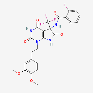 molecular formula C24H20F4N4O6 B4149083 N-{1-[2-(3,4-DIMETHOXYPHENYL)ETHYL]-2,4,6-TRIOXO-5-(TRIFLUOROMETHYL)-1H,2H,3H,4H,5H,6H,7H-PYRROLO[2,3-D]PYRIMIDIN-5-YL}-2-FLUOROBENZAMIDE 