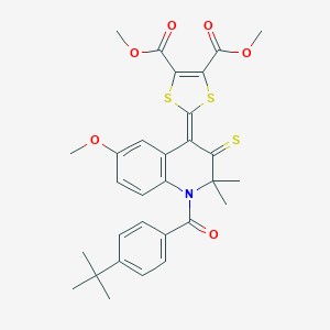 molecular formula C30H31NO6S3 B414976 DIMETHYL 2-[1-[4-(TERT-BUTYL)BENZOYL]-6-METHOXY-2,2-DIMETHYL-3-THIOXO-2,3-DIHYDRO-4(1H)-QUINOLINYLIDEN]-1,3-DITHIOLE-4,5-DICARBOXYLATE 