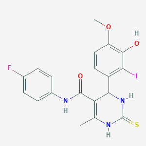 molecular formula C19H17FIN3O3S B4149942 N-(4-fluorophenyl)-4-(3-hydroxy-2-iodo-4-methoxyphenyl)-6-methyl-2-thioxo-1,2,3,4-tetrahydro-5-pyrimidinecarboxamide 