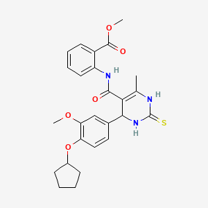 molecular formula C26H29N3O5S B4150156 methyl 2-[({4-[4-(cyclopentyloxy)-3-methoxyphenyl]-6-methyl-2-thioxo-1,2,3,4-tetrahydro-5-pyrimidinyl}carbonyl)amino]benzoate 