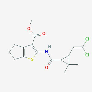 molecular formula C17H19Cl2NO3S B415023 methyl 2-({[3-(2,2-dichlorovinyl)-2,2-dimethylcyclopropyl]carbonyl}amino)-5,6-dihydro-4H-cyclopenta[b]thiophene-3-carboxylate 