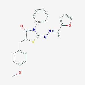 molecular formula C22H19N3O3S B415067 2-Furaldehyde [5-(4-methoxybenzyl)-4-oxo-3-phenyl-1,3-thiazolidin-2-ylidene]hydrazone 