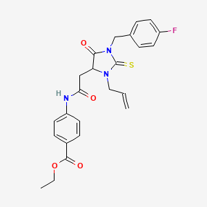 molecular formula C24H24FN3O4S B4150724 ethyl 4-({[3-allyl-1-(4-fluorobenzyl)-5-oxo-2-thioxo-4-imidazolidinyl]acetyl}amino)benzoate 